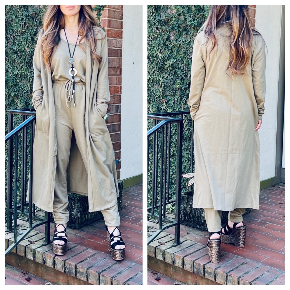 #02 LAST ONE French Terry Sleeveless Jumpsuit and Long Cardigan 2Piece Set - Picture 7 of 8